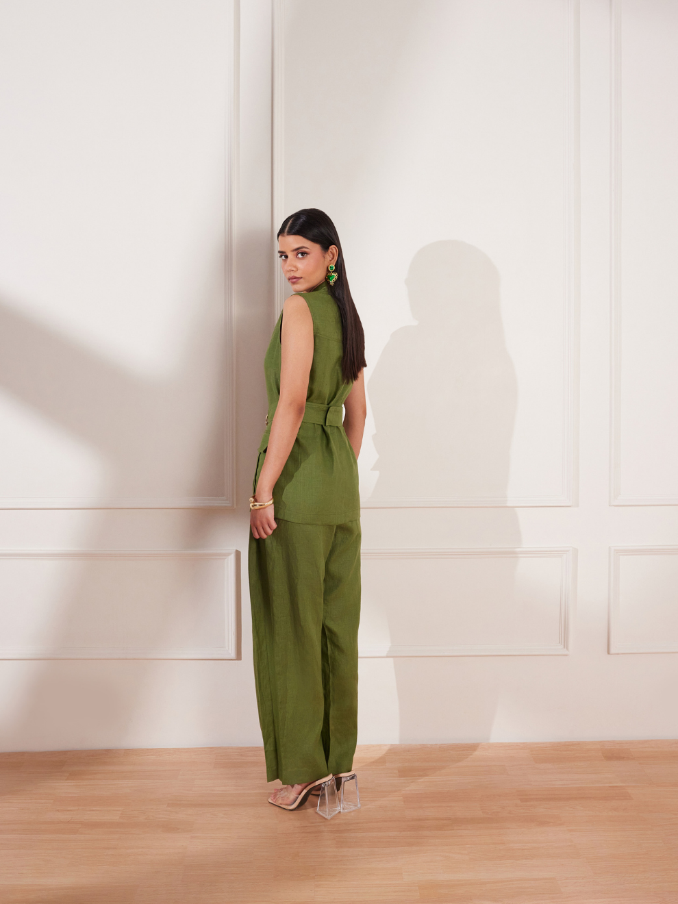 Moss Green Hemp Pleated Trousers