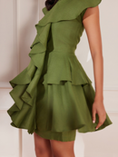 Moss Green Hemp Ruffle Dress