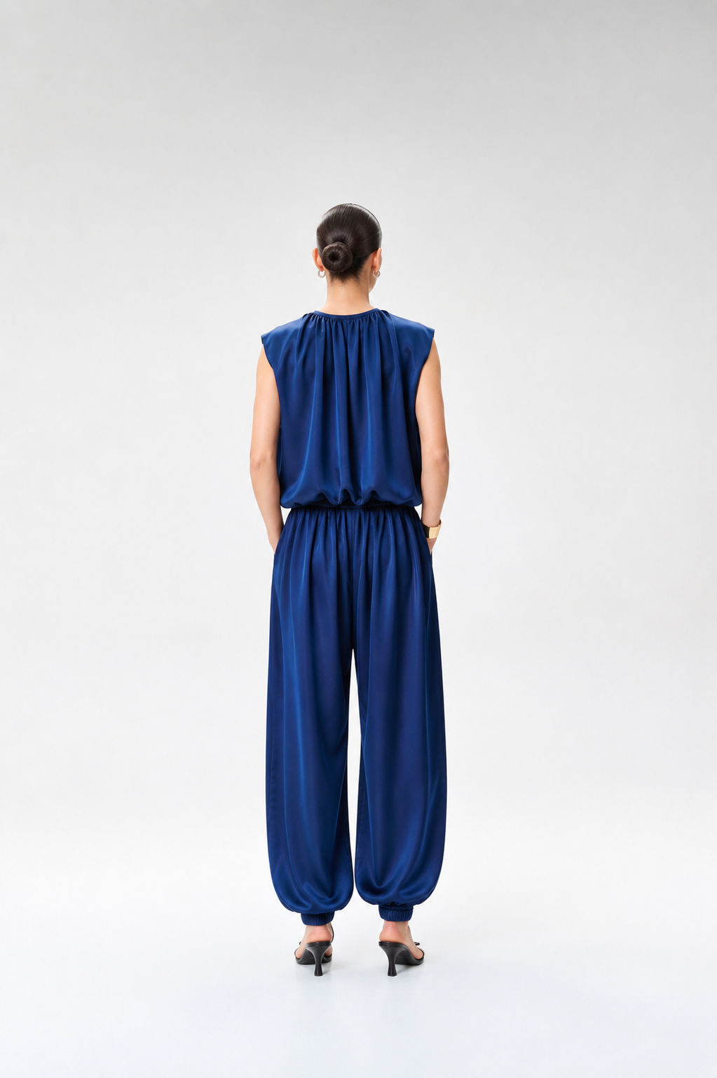 Midnight Blue Silk Satin Balloon Top & Midnight Blue Silk Satin Balloon Pants