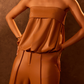 Tan Faux Leather Bubble Tube Top with Stitch Detail