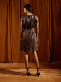 Mocha Faux Leather Ruched Shift Dress