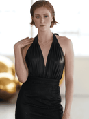 Black Halter Mesh Sheath Dress