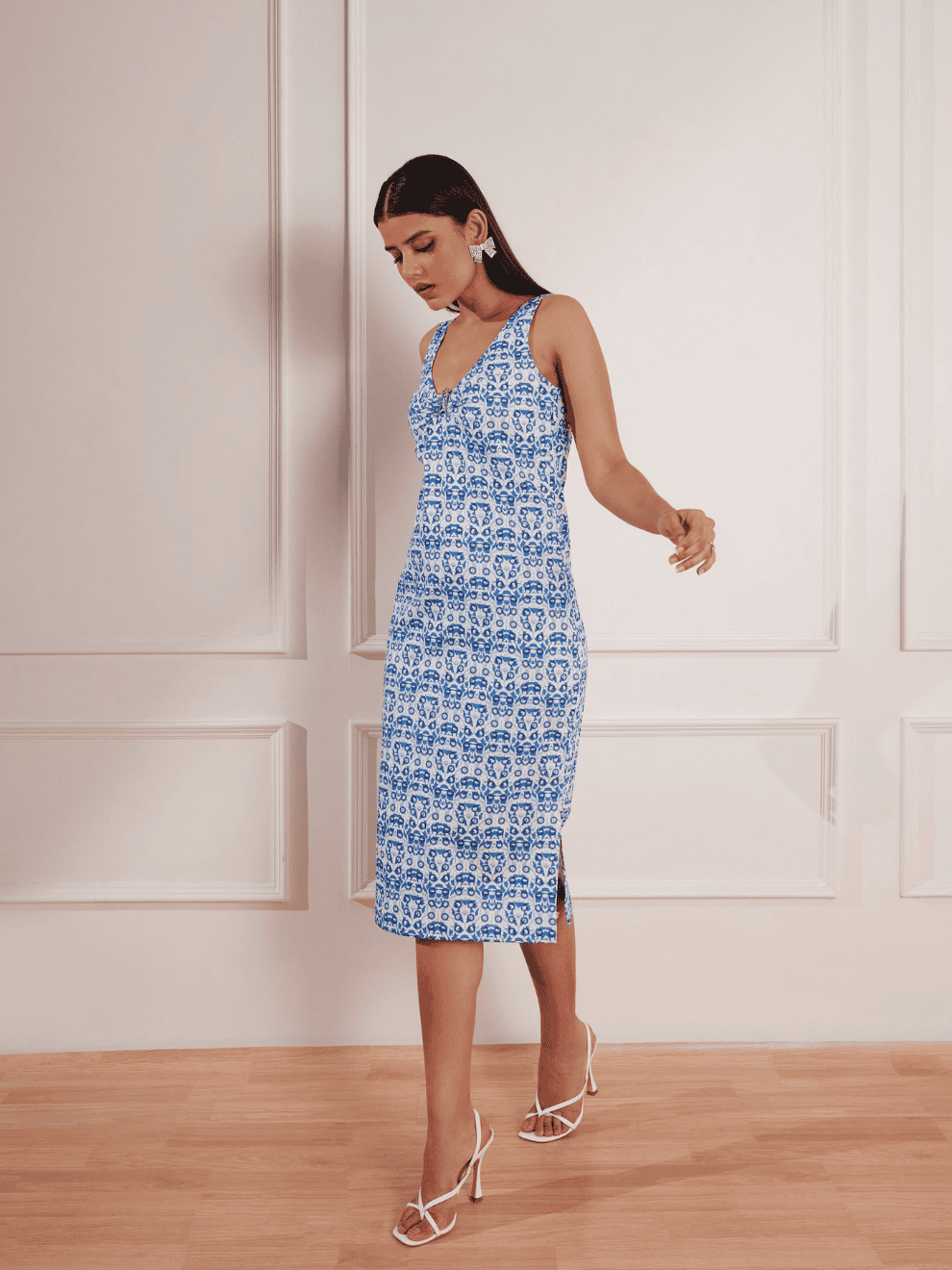 Denim Abstract Print Midi