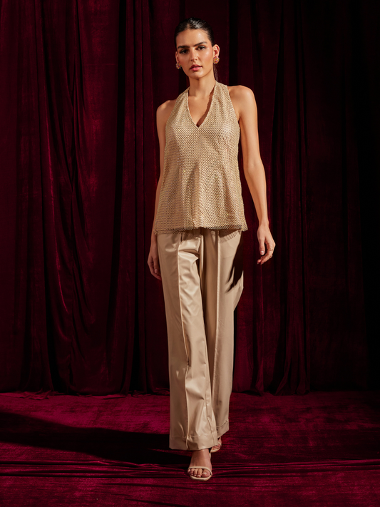 Crème Faux Leather Straight-Fit Trousers