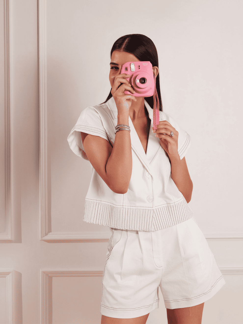 White Denim Crop Jacket with Blue Cording Detail