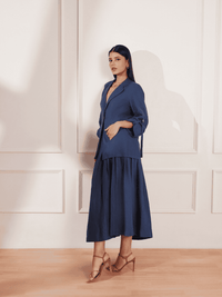 Moroccan Blue Hemp Box Pleat Skirt