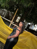 Black Lame Off Shoulder Dress