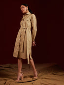 Tan Double Pocket Shirt Dress