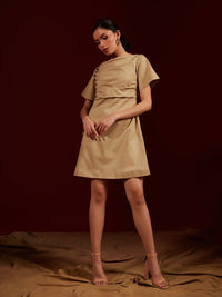 Tan Side Placket Shift Dress