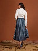 Tencel Navy Stripe Skirt With Flounce And Pockets