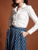 Tencel Navy Stripe Skirt With Flounce And Pockets