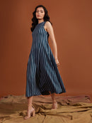 Tencel Navy Stripe Sleeveless Midi