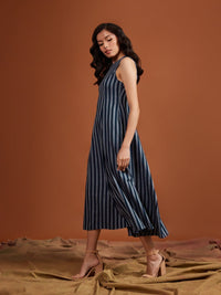 Tencel Navy Stripe Sleeveless Midi