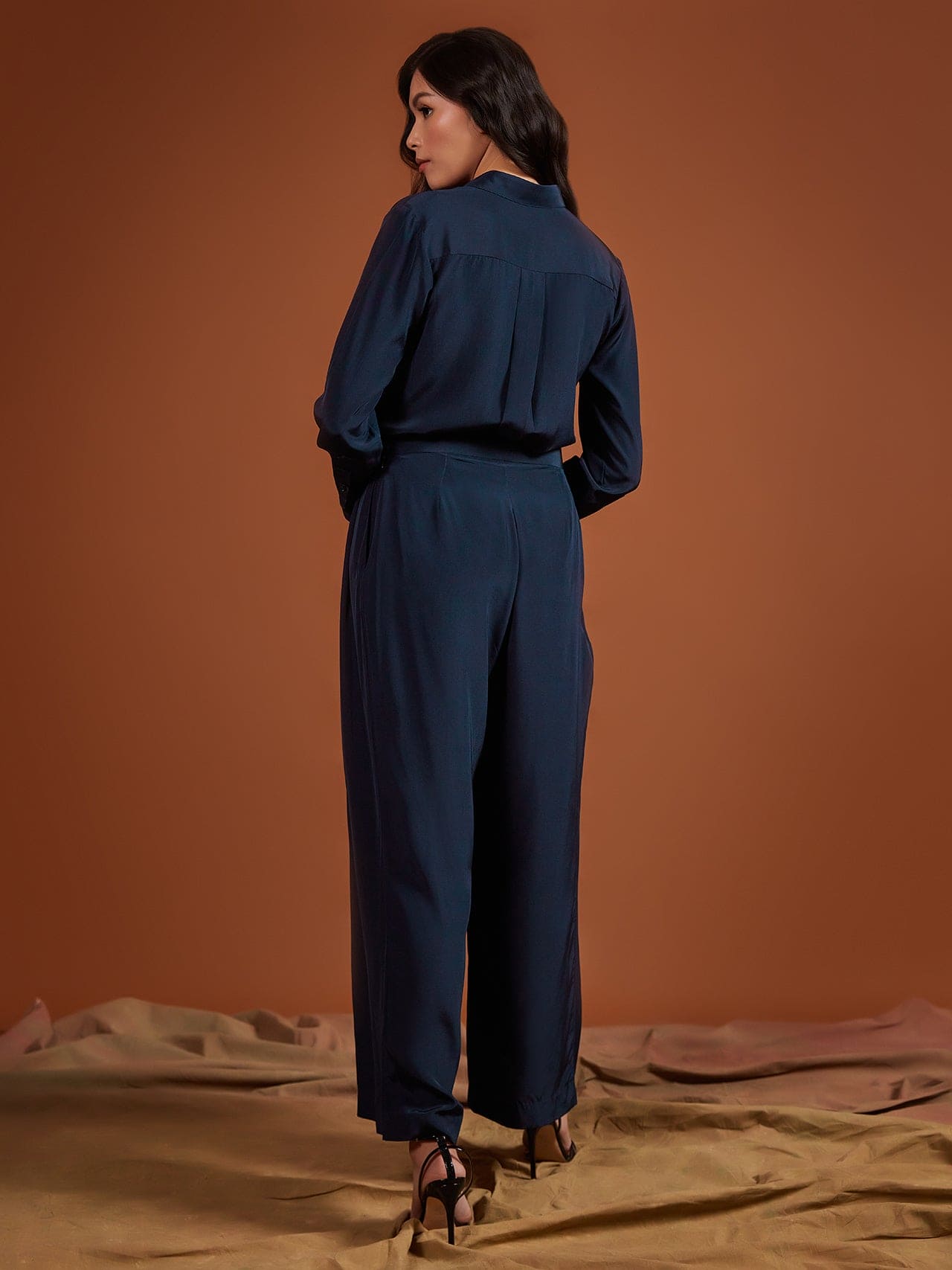 Navy Silk Crepe Trousers