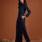 Navy Silk Crepe Trousers