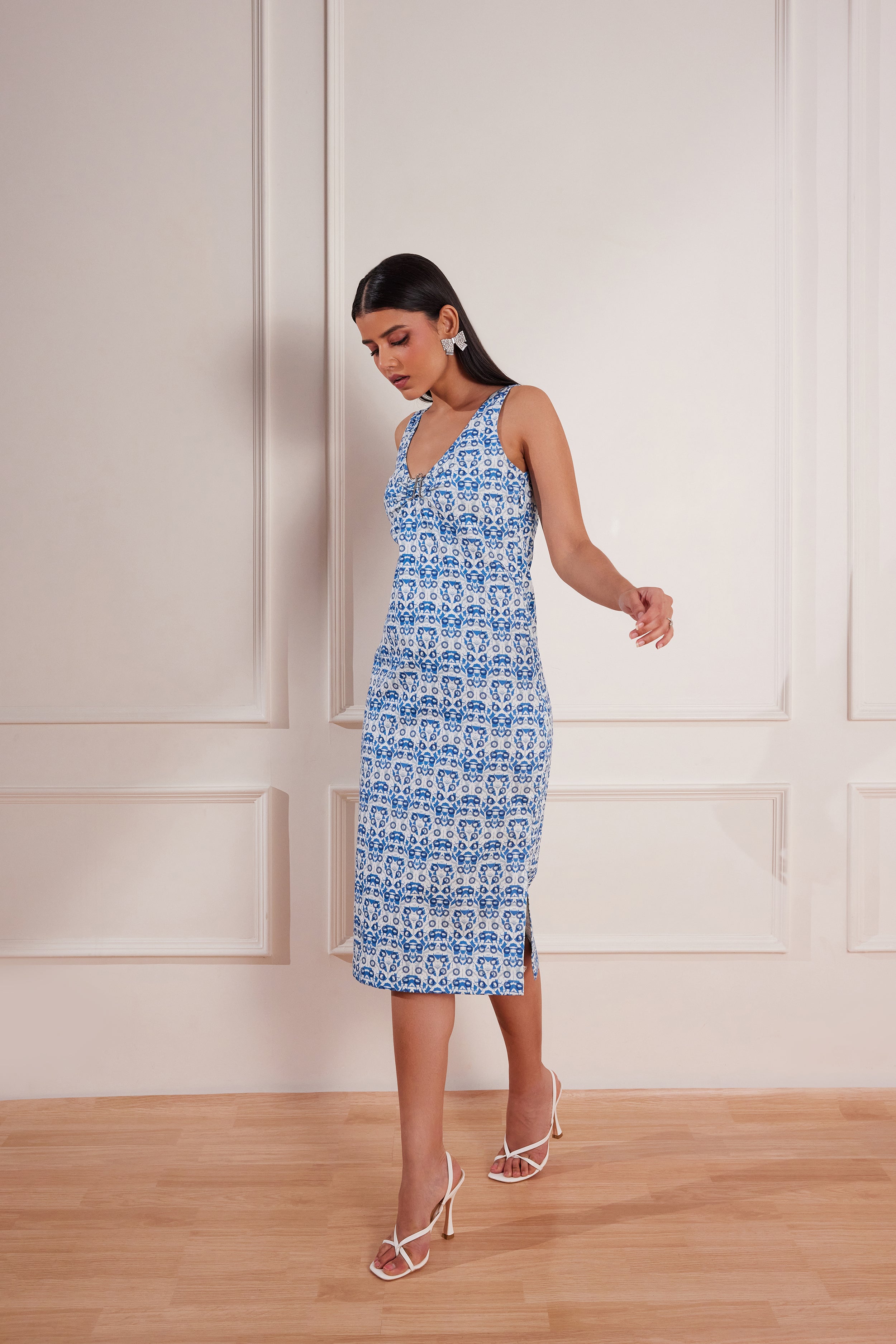 Denim Abstract Print Midi