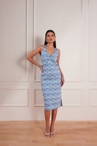 Denim Abstract Print Midi