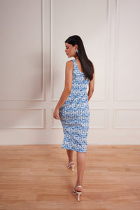 Denim Abstract Print Midi