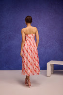 Red Silk Organza Side Gather Tube Dress