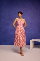 Red Silk Organza Side Gather Tube Dress