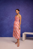 Red Silk Organza Side Gather Tube Dress