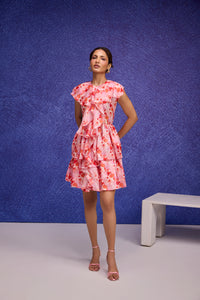 Red Silk Organza Ruffle Dress