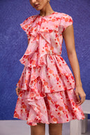 Red Silk Organza Ruffle Dress