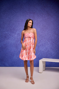 Red Silk Organza Tube Bubble Hem Mini
