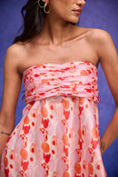 Red Silk Organza Tube Bubble Hem Mini
