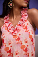 Red Silk Organza Halter Neck Top & Flared Pants