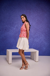 Red Silk Organza Top With Ruffle Detail