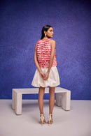 Red Silk Organza Top With Ruffle Detail