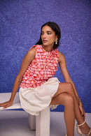 Red Silk Organza Top With Ruffle Detail