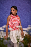 Red Silk Organza Top With Ruffle Detail