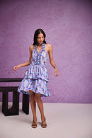 Blue Silk Organza Tier Ruffle Halter Mini