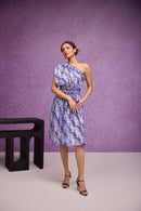 Blue Silk Organza One Shoulder Dress