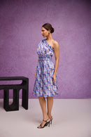 Blue Silk Organza One Shoulder Dress