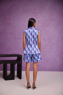 Blue Gajji Silk Peplum Jacket & Shorts
