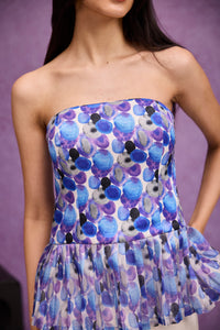 Blue Peplum Bustier Top