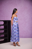 Blue Embroider Gajji Silk Bustier & Pleat Skirt