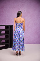 Blue Embroider Gajji Silk Bustier & Pleat Skirt