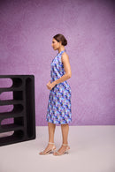 Blue Embroider Gajji Silk Halter Neck Dress