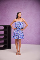 Blue Embroider Gajji Silk Gather Bustier & Mini Bubble Skirt