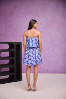 Blue Embroider Gajji Silk Gather Bustier & Mini Bubble Skirt