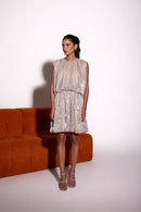 Ivory Glass Organza Embroidered Double Bubble Hem Dress