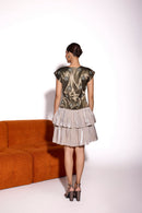 Dusky Olive Satin And Glass Organza Embroidered Two Layered Dress