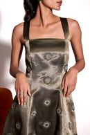 Dusky Olive Satin Emroidered Cross Straped Mini Dress