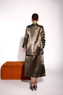 Dusky Olive Satin Open Jacket