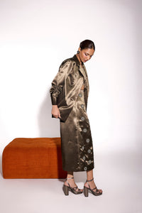 Dusky Olive Satin Open Jacket