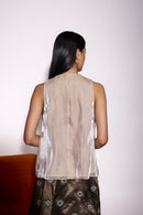 Ivory Glass Organza High Neck Pleated Top